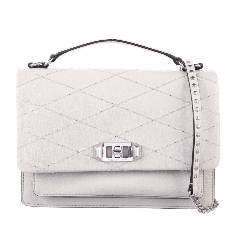 Quilted Top-Handle Crossbody Bag in Light Gray